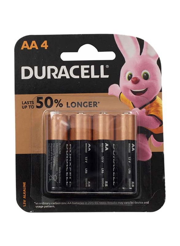 Duracell AA Alkaline Battery, 4 Pieces, Brown/Black