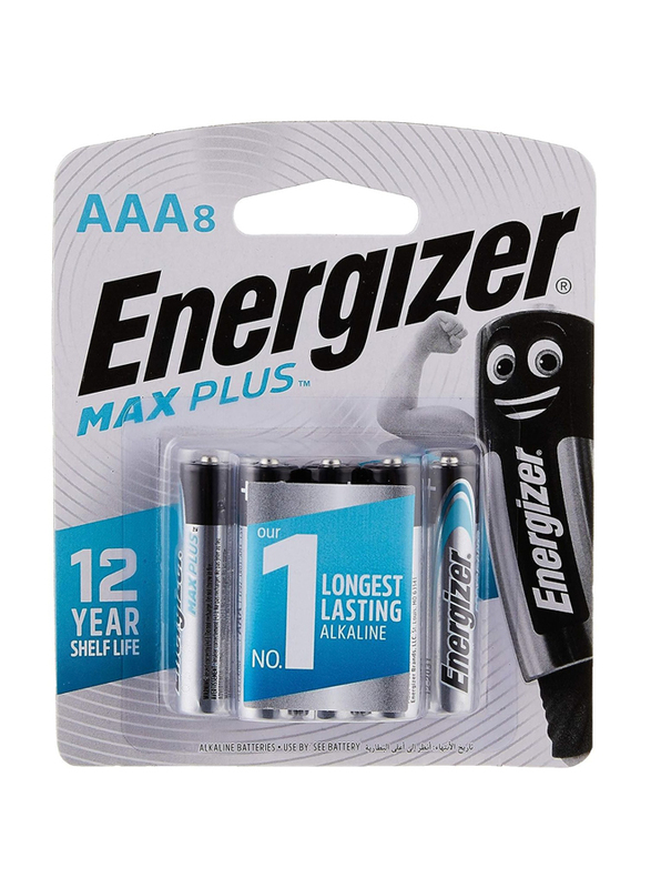 Energizer AAA 1.5V Max Plus Alkaline Battery, 8 Pieces, Silver