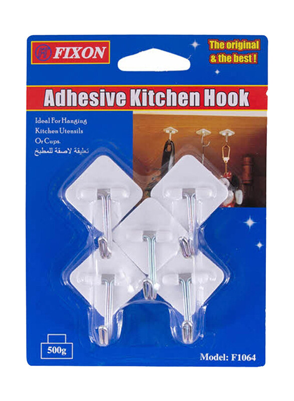 

Fixon 5-Piece Adhesive Kitchen Metal Hook, White