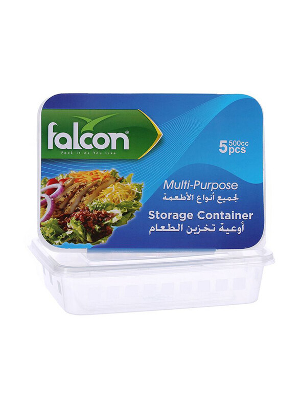 

Falcon Rectangle 500cc Retail Microwave Container with Lid, 5 Pieces, Silver