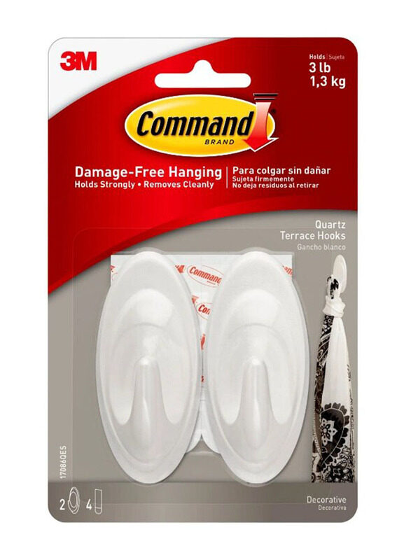 

3M Command Quartz Terrace Hooks, 2 Pieces, White