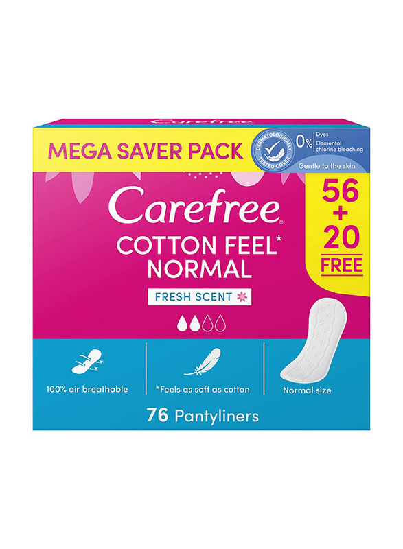 Carefree Cotton Feel Normal Fresh Scent Sanitary Pads, 76 Pads