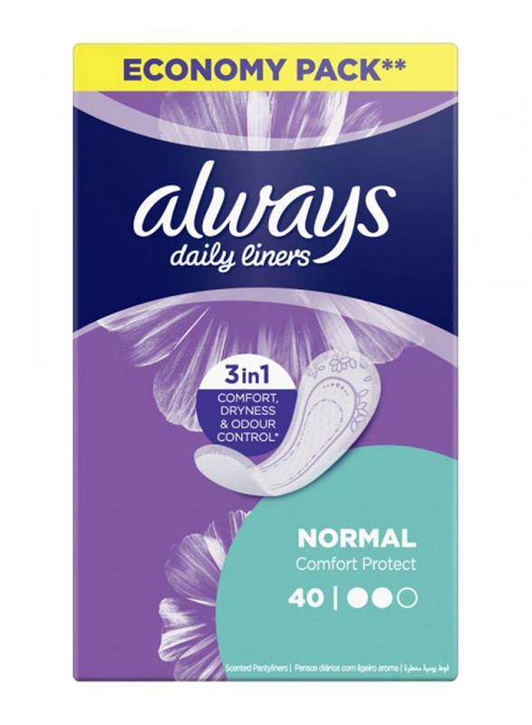 Always Daily Liners Comfort Protect Pantyliners, Normal, 40 Pieces