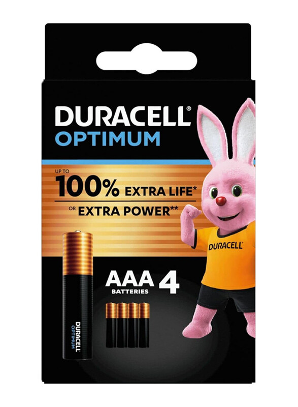 

Duracell 1.5V Optimum AAA Batteries Alkaline Batteries, 4 Pieces, Multicolour