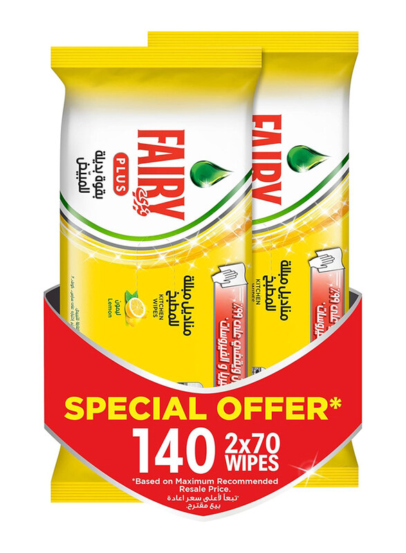 

Fairy Lemon Kitchen Wipes with Alternative Power, 2 x 70 Wipes