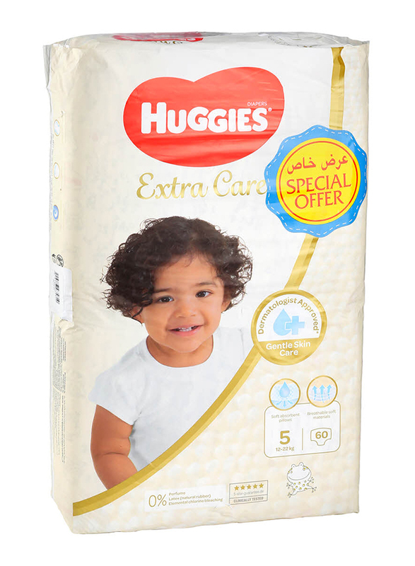 Huggies Extra Care Diapers, Size 5, 12-22 kg, Jumbo Pack, 60 Count
