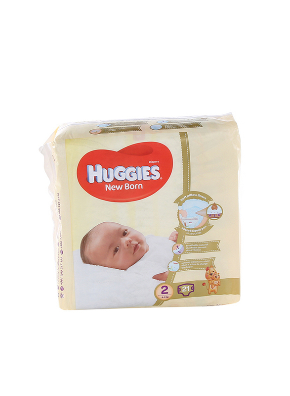 Huggies New Born Diapers, Size 2, New-born, 4-6 kg, Carry Pack, 21 Count