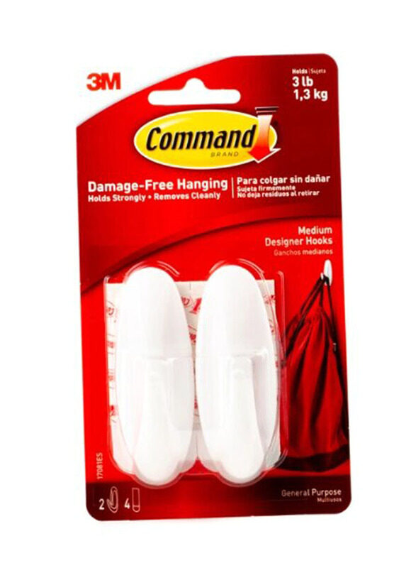 

3M Command Designer Hooks, 2 Pieces, Medium, White