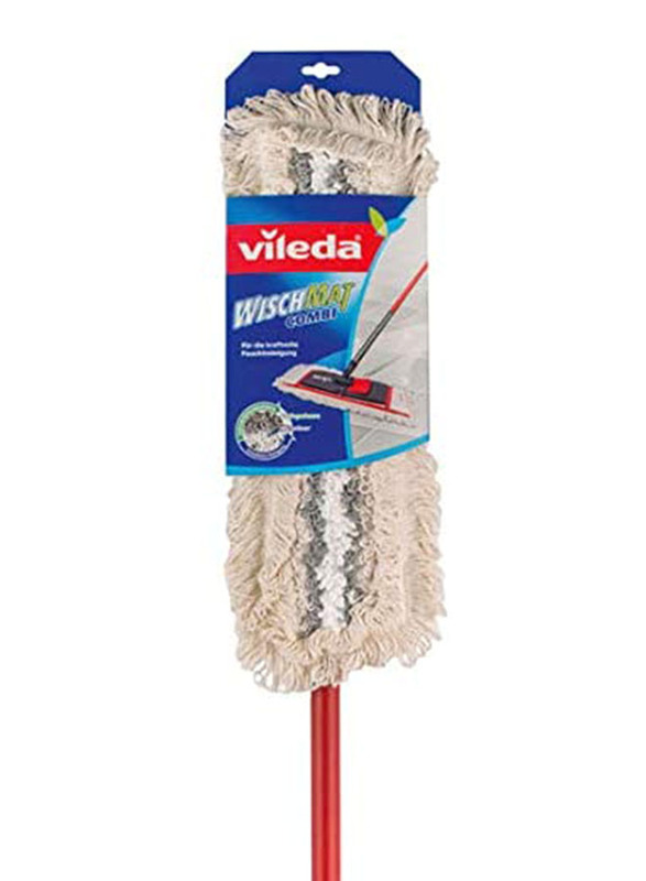 Vileda Flat Mop Classic with Handle Set, White/Red