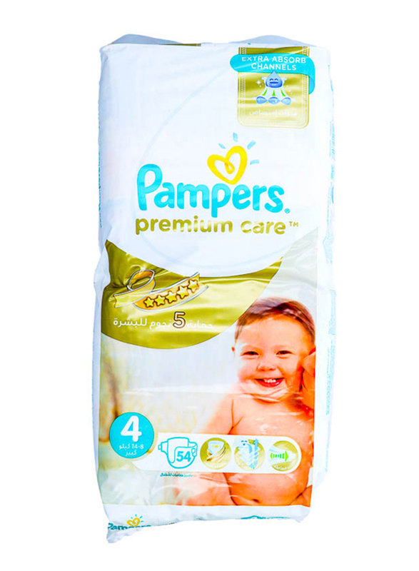 Pampers Premium Care Diapers, Size 4, Maxi, 8-14 kg, Value Pack, 54 Count