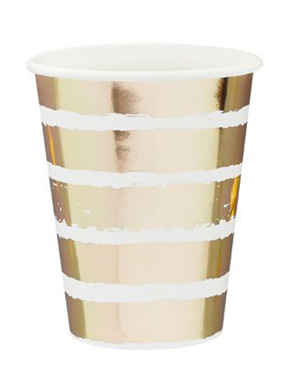 

Hootyballoo 8oz Striped Paper Cups, Pack 10, Gold