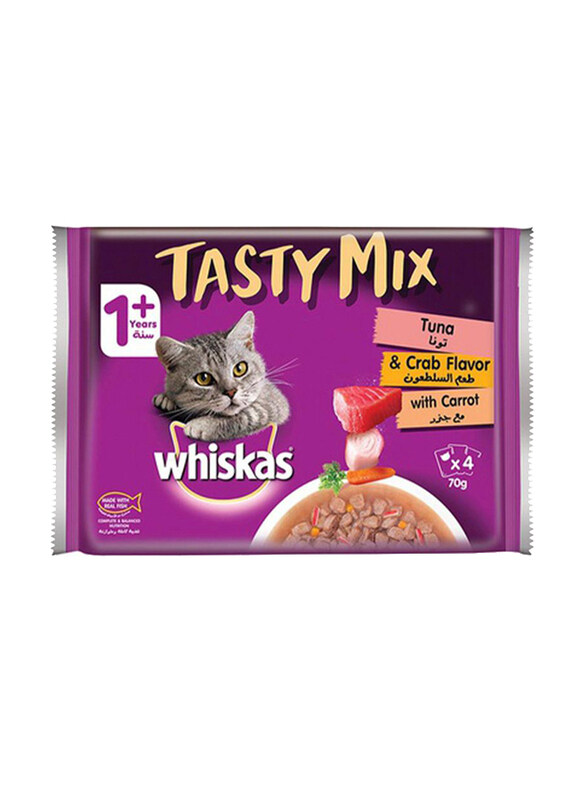 

Whiskas Tasty Mix Tuna & Crab Wet Cat Food, 4 x 70g