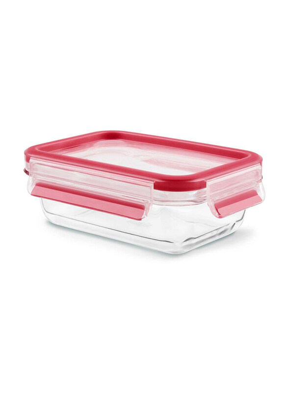 

Tefal Masterseal Glass Rectangle Food Container, 0.5 Liters, Clear/Red