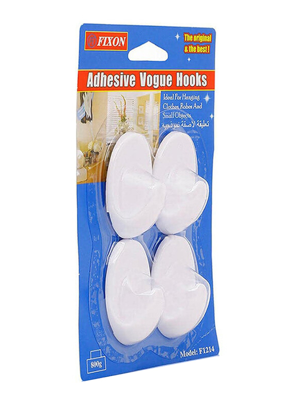 Fixon Plastic Vogue Hooks 1214, 4 Pieces, White