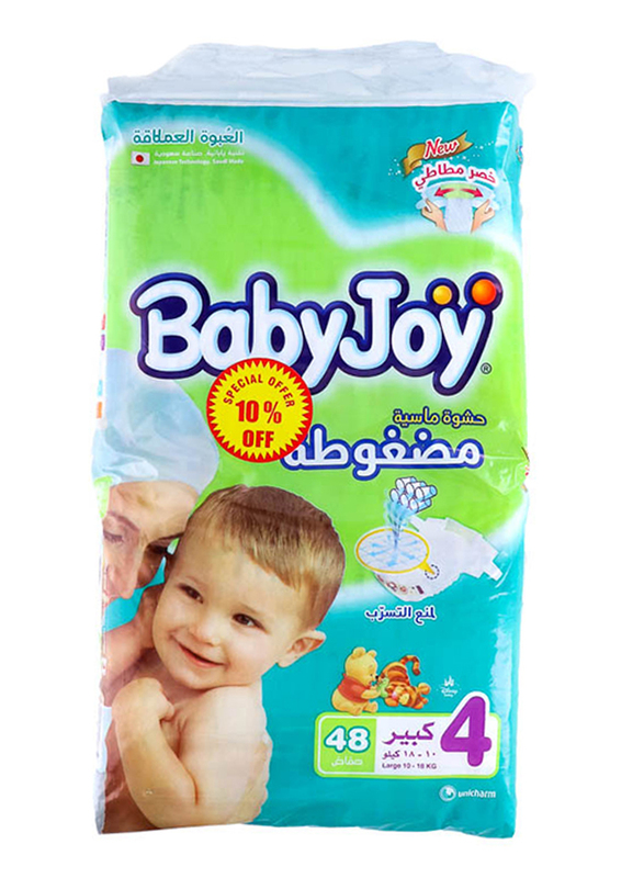 Baby Joy Diapers, Size 4, Large, 10-18 kg, Jumbo Pack, 48 Count