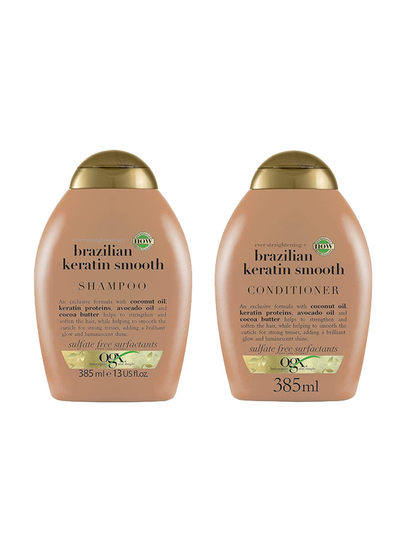 Ogx Brazilian Keratin Smooth Shampoo and Conditioner, 2 x 385ml