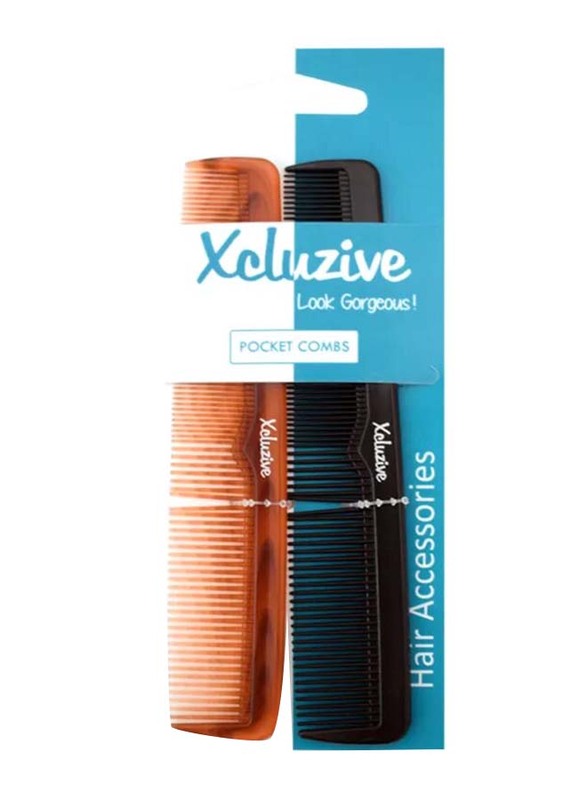 Xcluzive Twin Pack Pocket Hair Comb, Black/Brown, 1 Piece