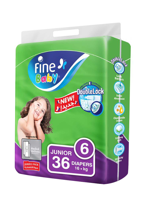 Fine Baby DoubleLock Technology Diapers, Size 6, Junior, 16+ kg, 36 Count, Jumbo Pack
