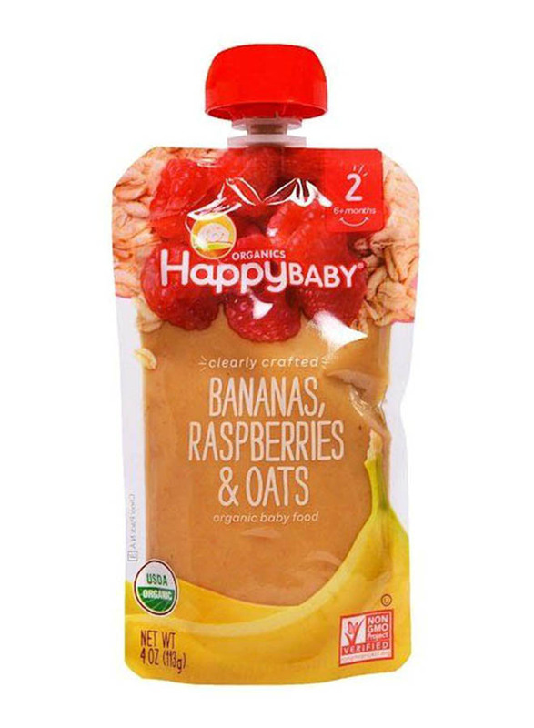 Happy Baby Organic Bananas, Raspberries & Oats Puree, 113g