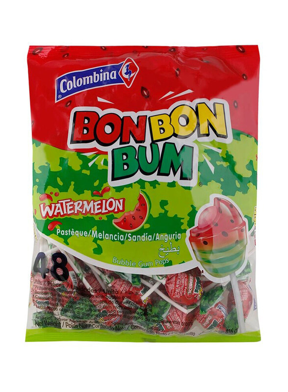 

Colombina Bon Bon Bum Jumbo Watermelon Bubble Gum Pops, 48 x 17g