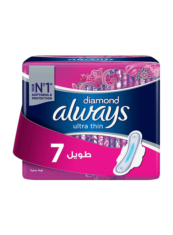 Always Diamond Ultra Thin Long Sanitary Pads with Wings, 7 Piece