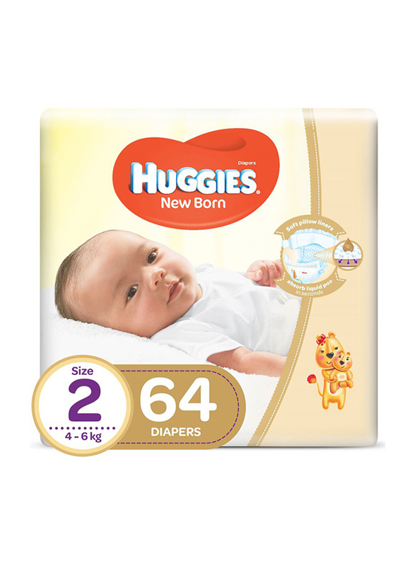 Huggies Jumbo Diapers, Size 2, Newborn, 4-6 Kg, 64 Count