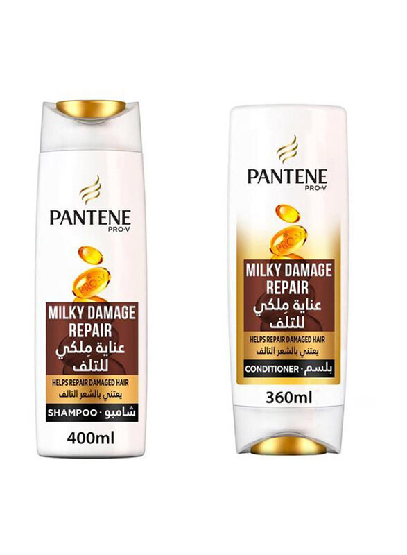 

Pantene Milky Damage Repair Shampoo and Conditioner, 400ml + 360ml, 2 Pieces