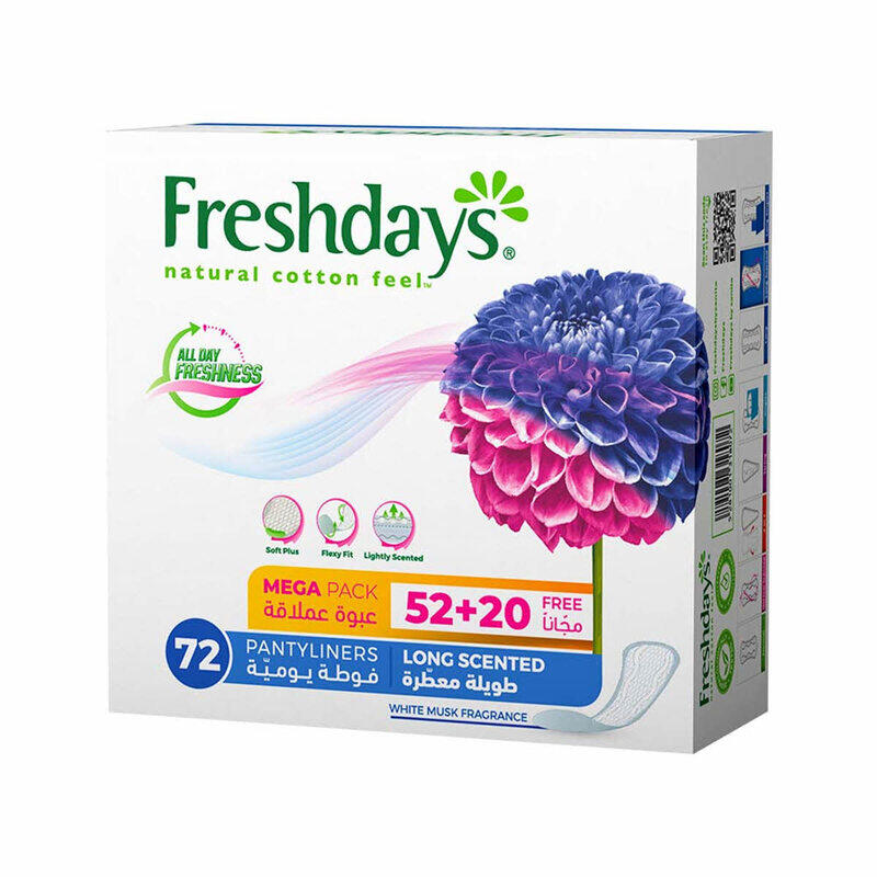 

Freshdays Musk Long Scented Sanitary Pads, 52 Pieces + 20 Pieces Free