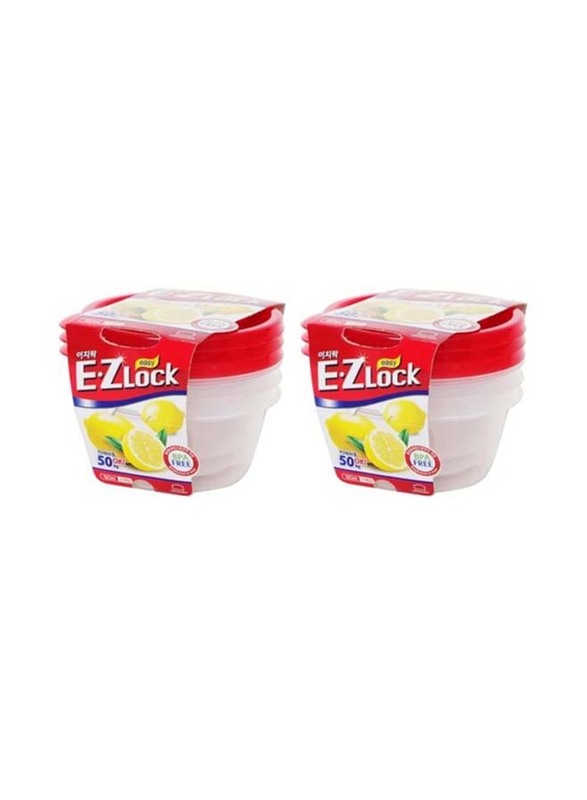 Lock & Lock Ezlock Round Container, 3 Piece, hle9204, Clear/Red