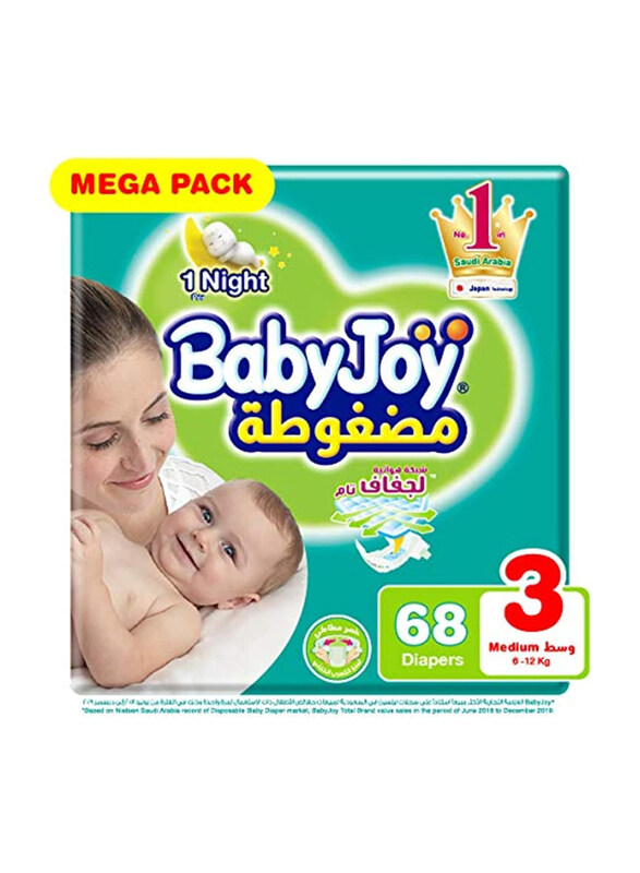 

Baby Joy Compressed Diamond Pad Diaper, Size 3, 6-12 Kg, 68 Count