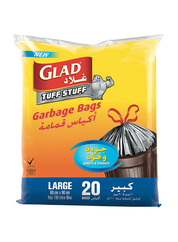 Glad Tuff Stuff Garbage Bag, Large, 20 Bags x 110 Liter