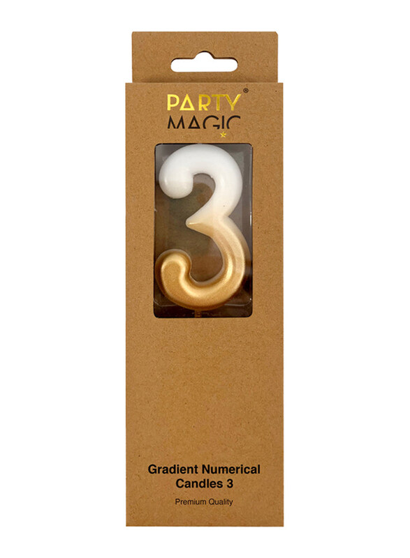 

Party Magic Gradient Numerical #3 Candles, Gold/White