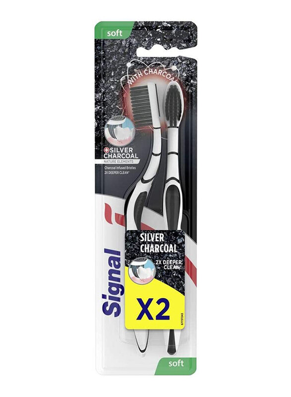 

Signal Anti-Bacterial Charcoal Toothbrush, MP2-Soft, 2 Pieces, Silver