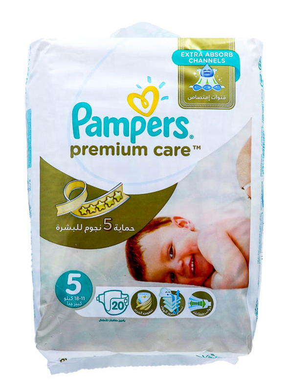 Pampers Premium Care Diapers, Size 5, Junior, 11-18 kg, Carry Pack, 20 Count