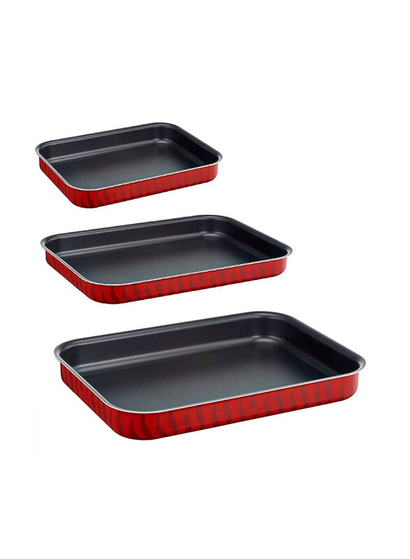

Tefal 3-Piece Non-Stick Rectangular Les Specialistes Oven Dish Set, Red/Black