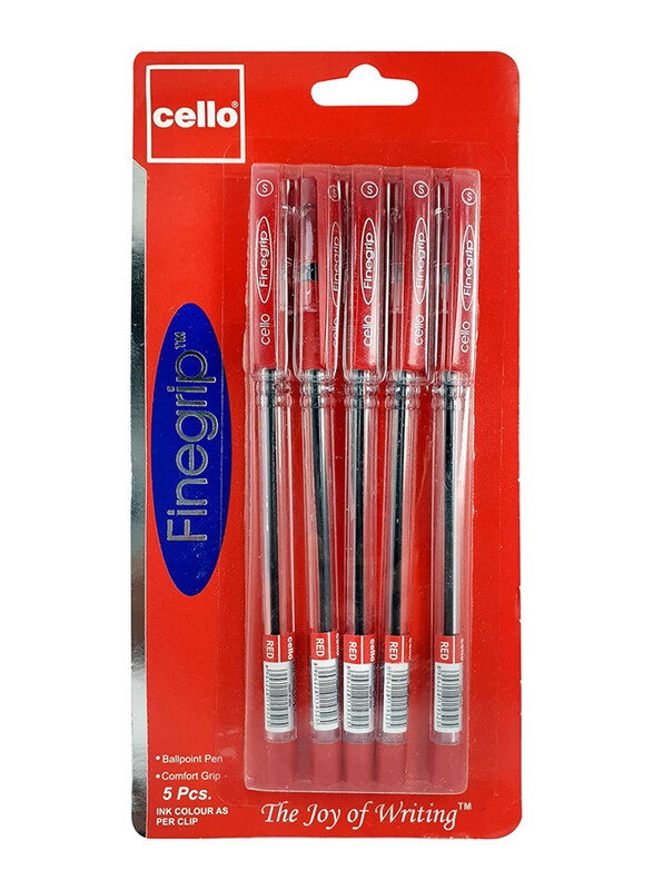 

Cello 5-Pieces Finegrip Ball Pen, 0.7mm, Red