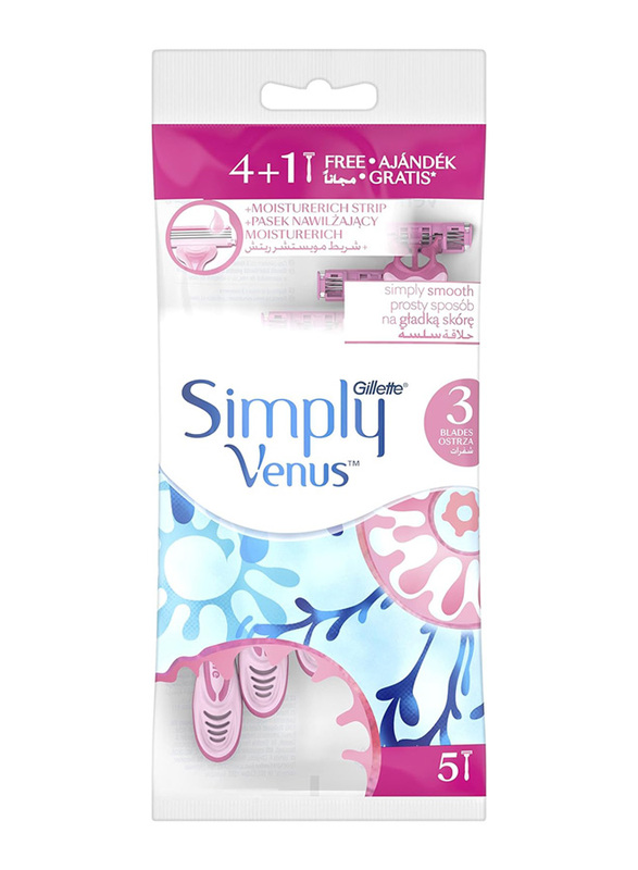 Gillette Simply Venus 3 Disposable Shaving Razors, 5 Pieces