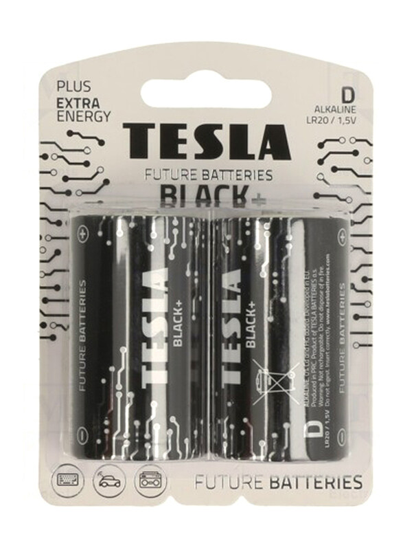 

Tesla Black+ Alkaline D Battery, 2 Pieces, Black