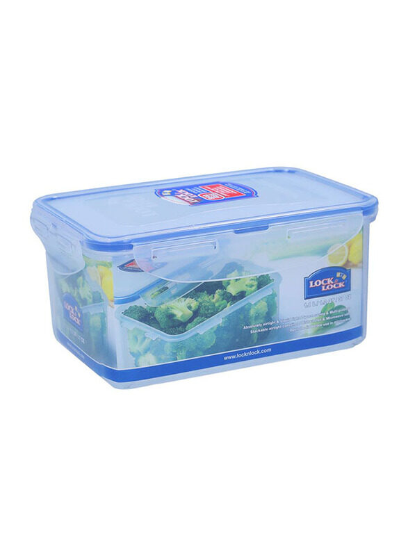 

Lock & Lock Plastic Rectangle Food Container, 1.1 Liter, Clear/Blue