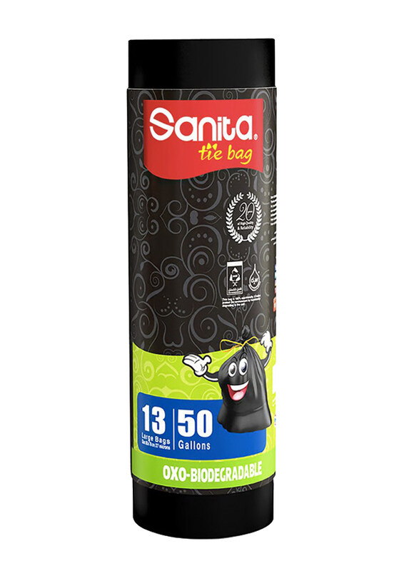 

Sanita Oxo Tie Biodegradable Trash Bags, 13 Bags x 50 Gallons
