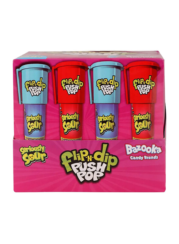 

Bazooka Flip Dip Sour Strawberry and Raspberry Candy, 12 x 25g