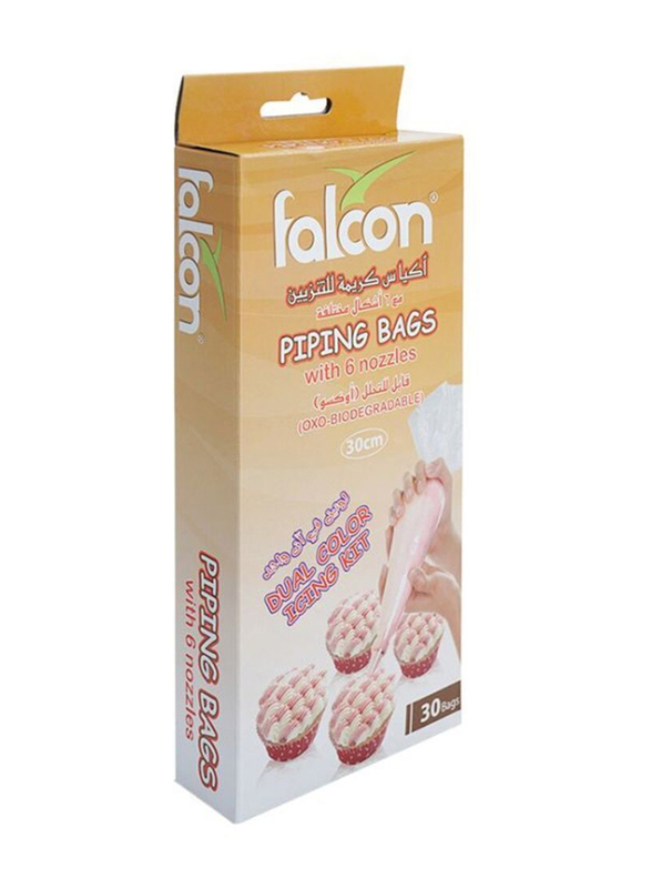 Falcon 30-Piece 30cm 2 Room Piping Bags With Nozzle, Clear