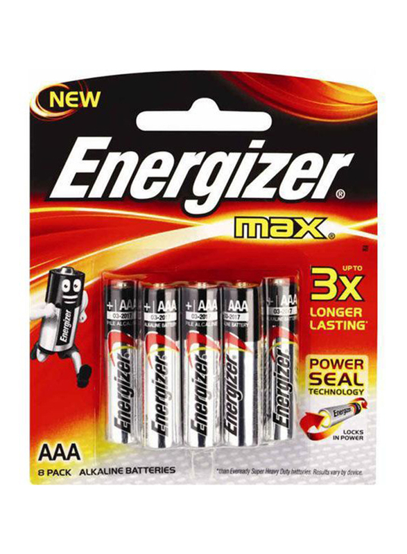 Energizer E92BP8 MAX AAA Alkaline Battery, 8 Pieces, Sliver/Black