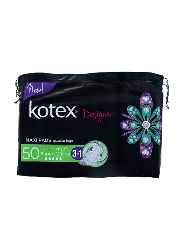 Kotex Designer 3-in-1 Super Wings Maxi Pads, 50 Pads