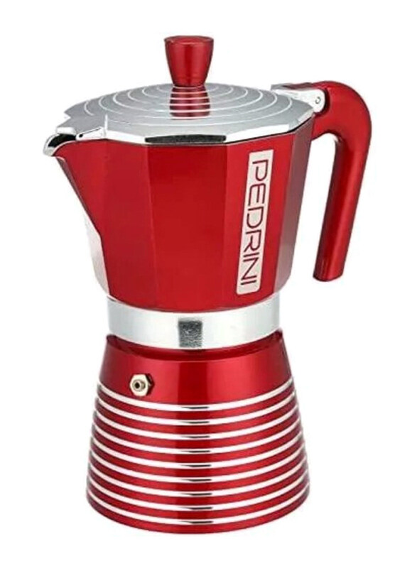 

Pedrini 6 Cups Coffee Maker, Silver/Red