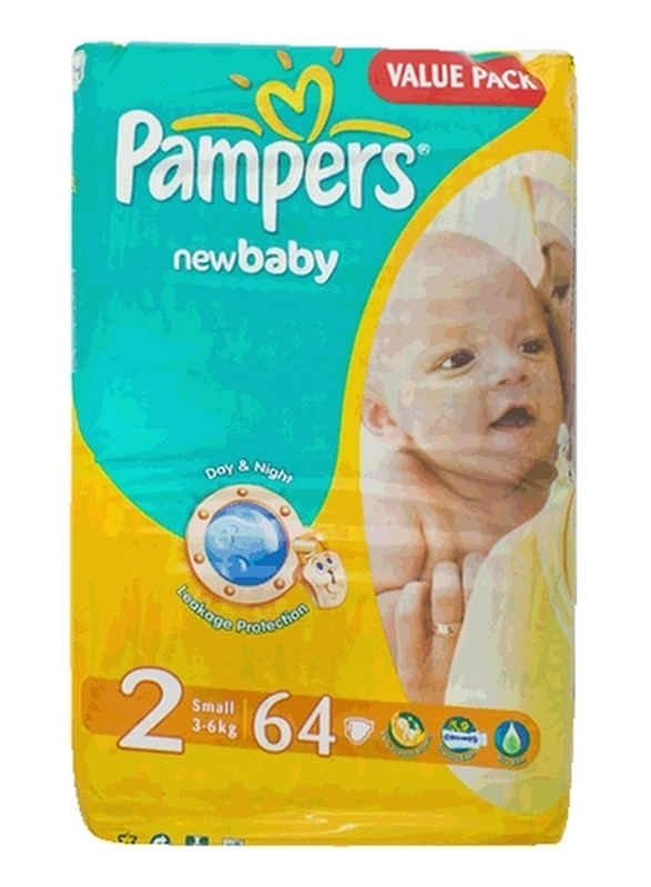 Pampers New Baby Diapers, Size 2, Small, 3-6 kg, Value Pack, 64 Count