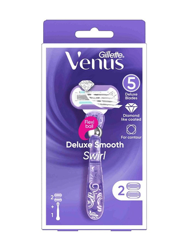 Venus Deluxe Smooth Swirl Razor Handle with Blades Refills, 2 Pieces