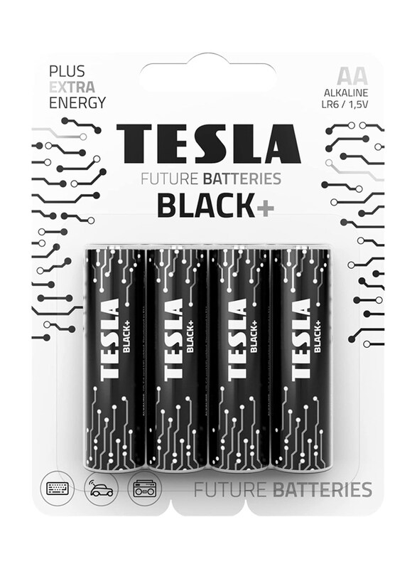 

Tesla Black+ Alkaline AA Battery, 4 Pieces, Black