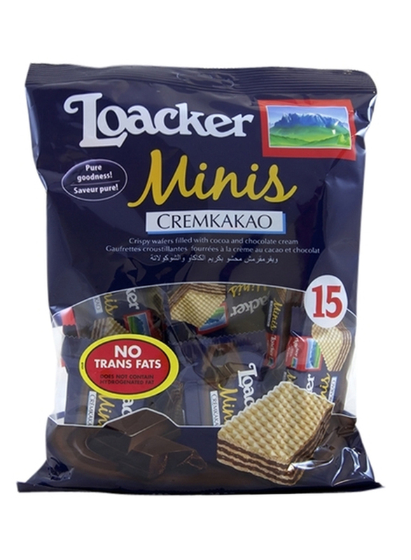 Loacker Minis Cremkakao Crispy Wafers with Cocoa and Chocolates Cream Filling, 10 Packs x 15g