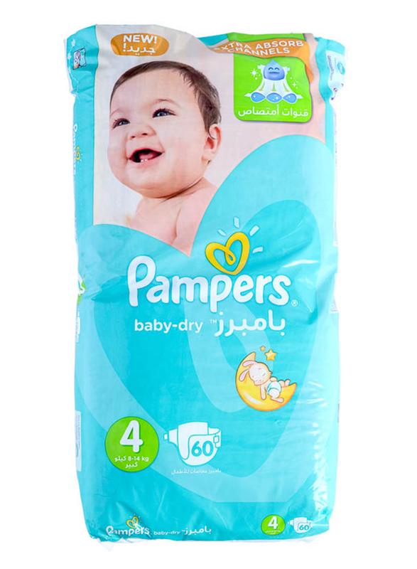 Pampers Baby Dry Diapers, Size 4, 8-14 kg, Jumbo Pack, 60 Count